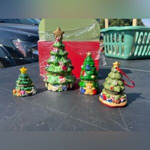 Set of 4: Vintage Ceramic Christmas Tree Hinged Trinket.